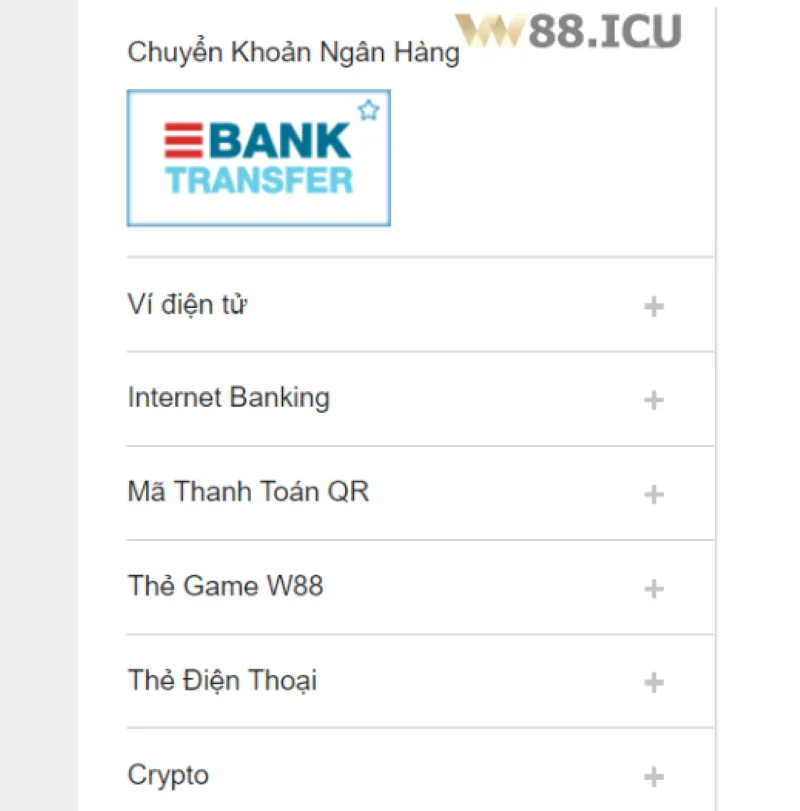 các phương thức nạp tiền w88