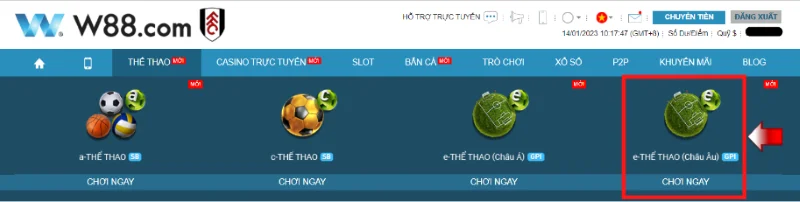 Đăng nhập và xem kèo Châu Âu W88