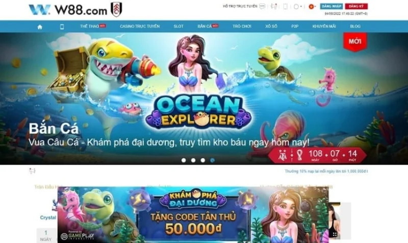 W88 tặng code tân thủ 50k tại siêu phẩm vua câu cá